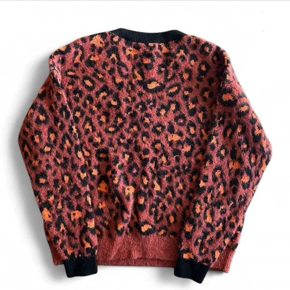 HUGO by Hugo Boss Red Faddie Leopard Print Crew Neck Sweater